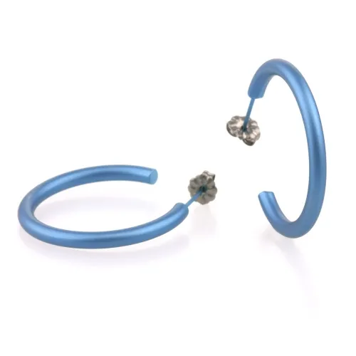 Medium Round Light Blue Hoops Earrings